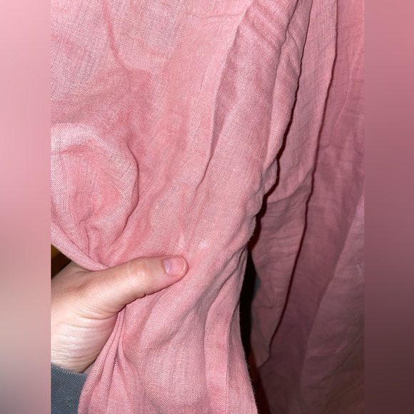 FLAX Lagenlook Light baby Pink Linen Wide Leg Pull On Capri Pants Pockets - Picture 6 of 7